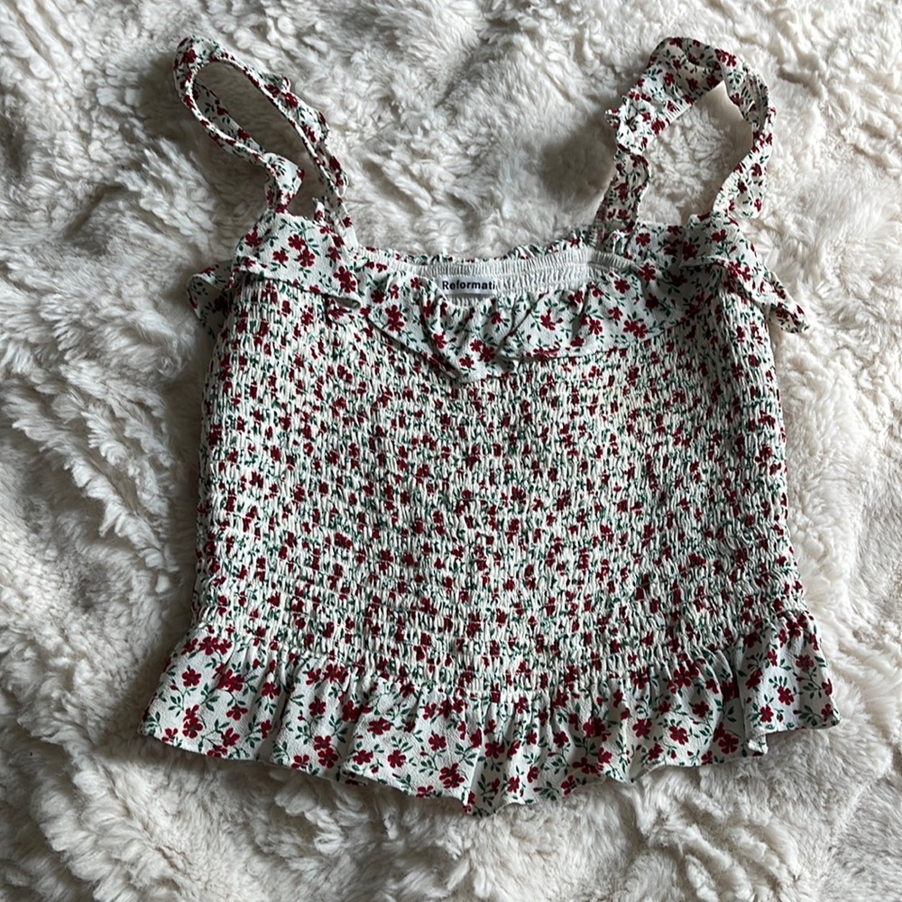 Reformation smocked flower print top